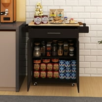 Knubmt Wood Tabletop Kitchen Cart with 1 Drawer and 2 Doors, Rolling Kitchen Island with Towel Rack and Adjustable Shelves, Black