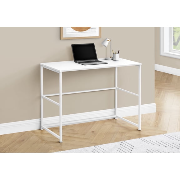 Knubmt Wood Top Computer Desk with Metal Legs, Rectangle Writing Table for Living Room, Home, Office, White