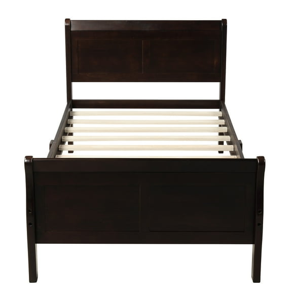 Knubmt Wood Twin Size Platform Bed Frame with Headboard/Footboard/Wood Slat Support, Perfect for Home, Bedroom