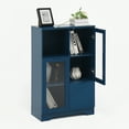 thumbnail image 1 of Knubmt Wooden Floor Cabinet with 1 Open Shelf and Inner Shelf, 2 Glass Doors Storage Cabinet for Living Room, Bathroom, Entryway, Office, Blue, 1 of 11