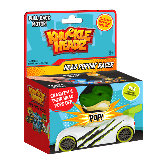 SD Home Products Pop-Up Racer Car Toy, Friction-Powered Pull Back Race Car, Head Popping Fun Gift for Kids, Boys, Girls, Ages 3+, Dinosaur