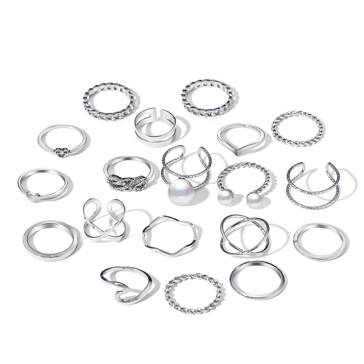Knuckle Rings Set Stackable Rings Silver Rings Stackable Finger Rings for Women Silver 19 Pcs