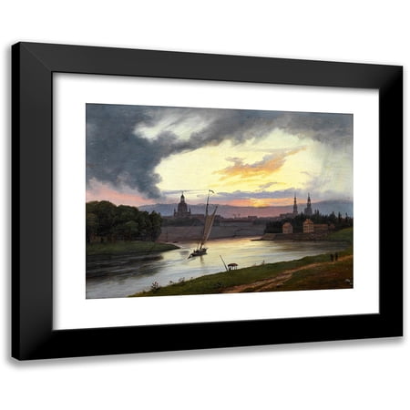 Knud Baade 14x11 Black Modern Framed Museum Art Print Titled - Dresden at Sunset (1838)