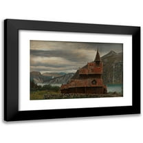 Knud Baade 14x11 Black Modern Framed Museum Art Print Titled - Urnes Stave Church in Sogn (1832)