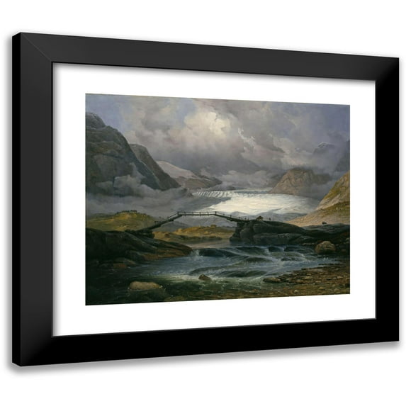 Knud Baade 14x12 Black Modern Framed Museum Art Print Titled - Nigardsbreen in Justedalen (1846)