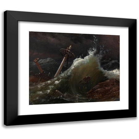 Knud Baade 14x12 Black Modern Framed Museum Art Print Titled - Shipwreck (1839)