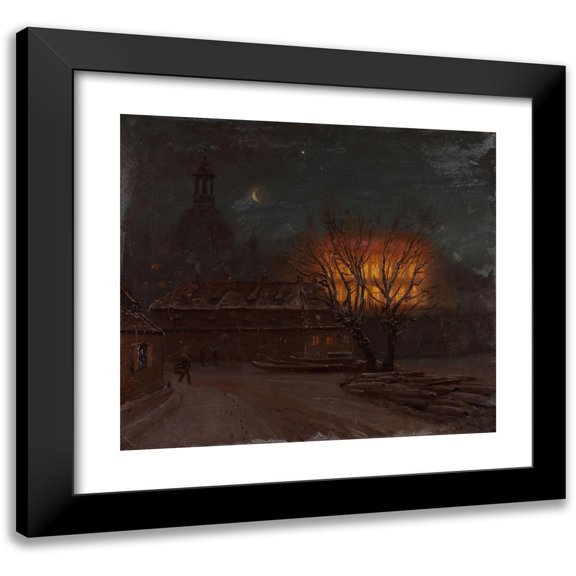 Knud Baade 22x20 Black Modern Framed Museum Art Print Titled - Winter Evening in Dresden (1845)