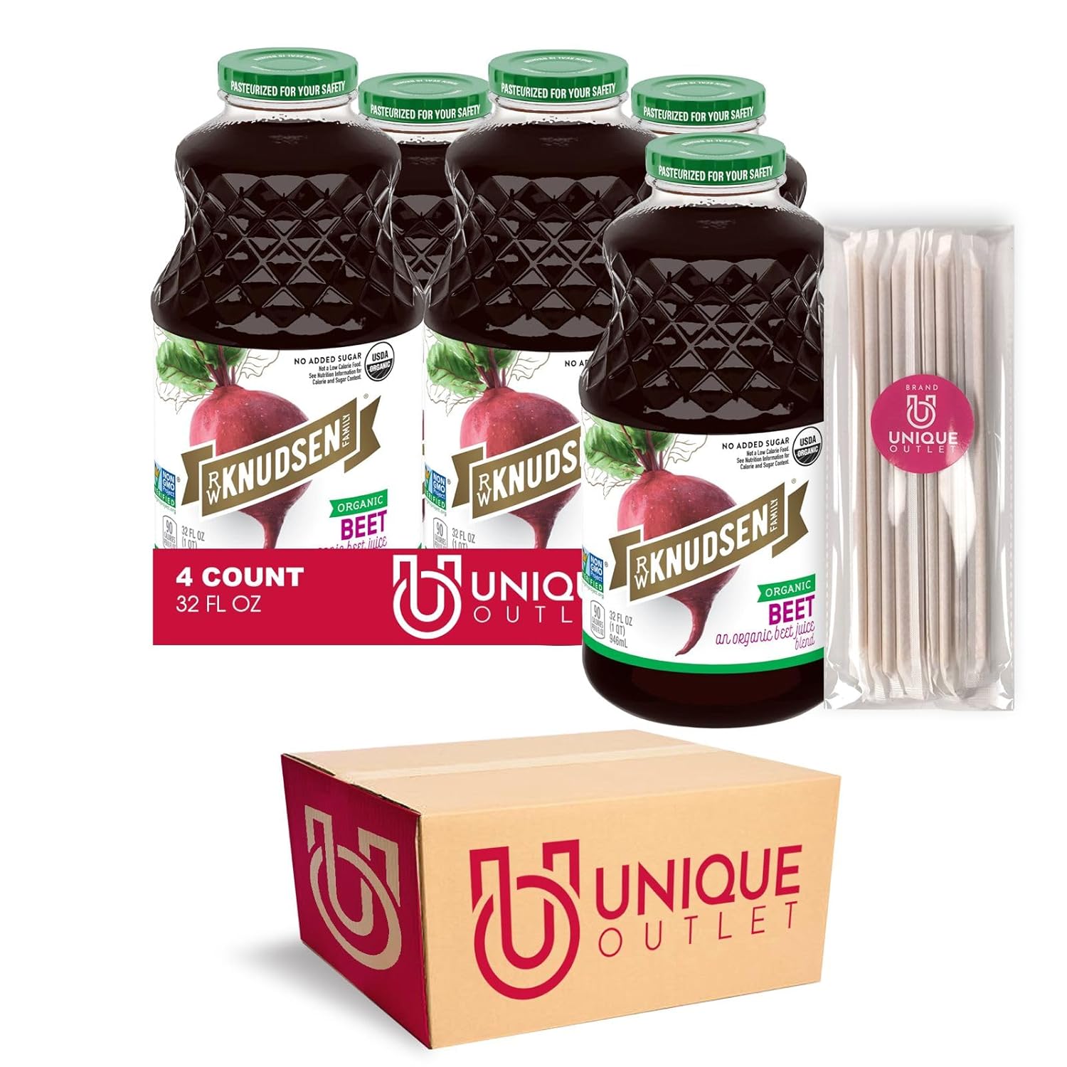 Knudsen 4Pack Organic Beet 100 Juice 32 fl oz Glass Bottle + 25