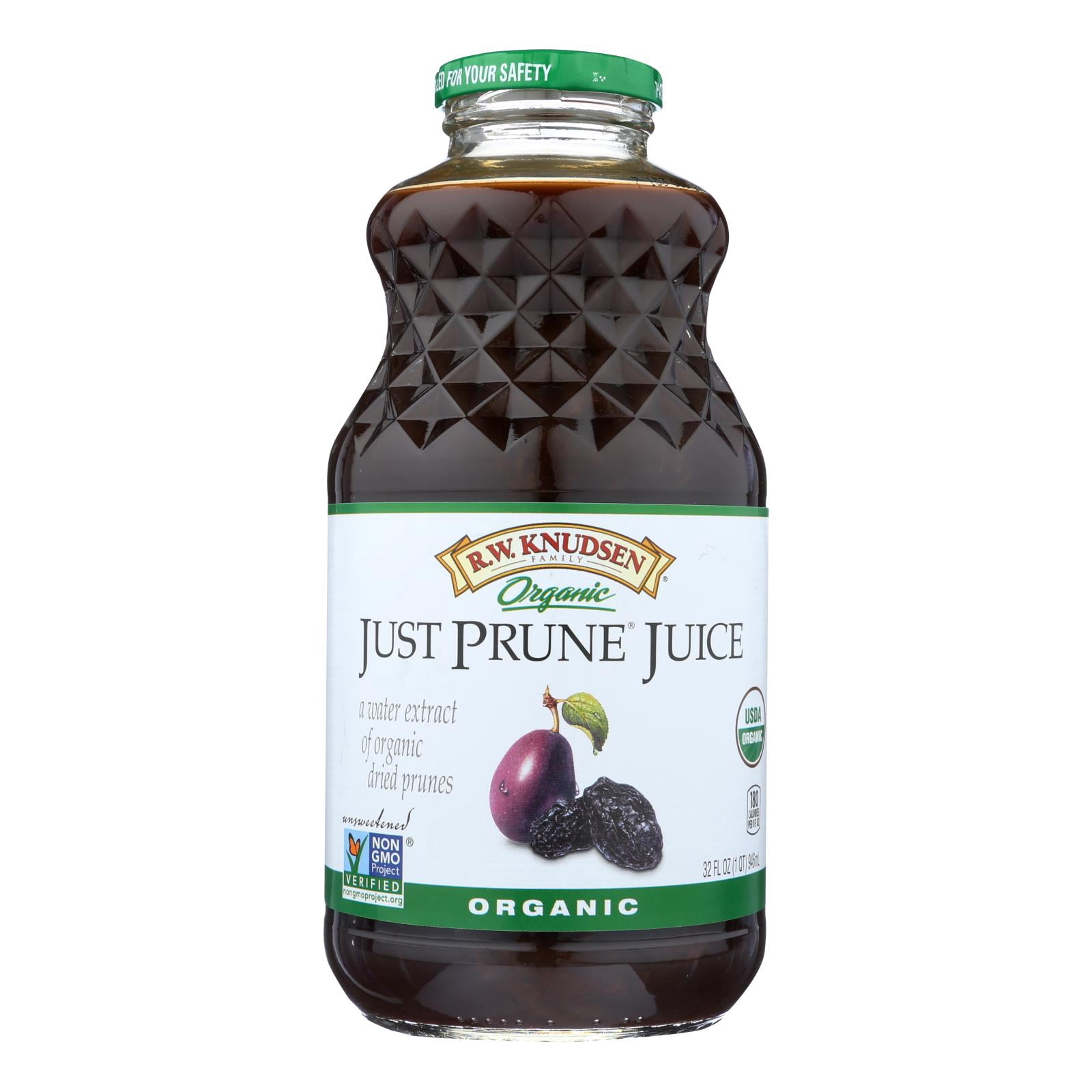 (6 pack) R.W. Knudsen Family Organic Just Prune Juice, 100% Juice, 32 oz, Glass Bottle, Shelf-Stable