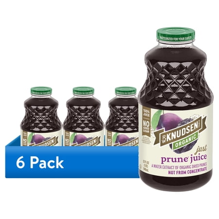 (6 pack) R.W. Knudsen Family Organic Just Prune Juice, 100% Juice, 32 oz, Glass Bottle, Shelf-Stable