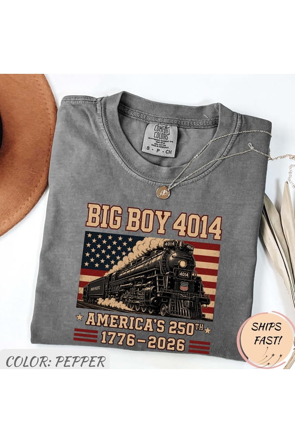 250 Years Big Boy 4014 Train US F.lag Vintage Apparel T-Shirt, Graphite S