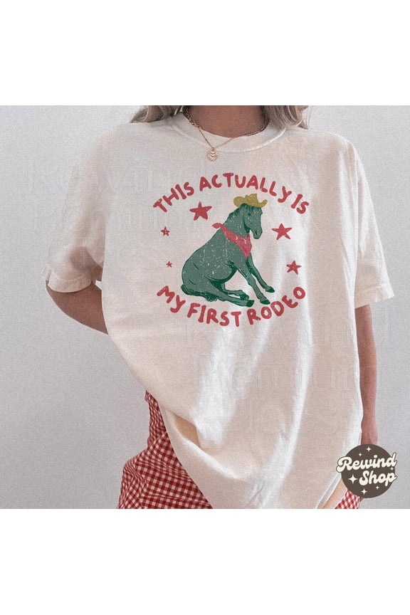 Actually This Is My First Rodeo Shirt, Funny Horse Graphic Tee, Western Cowboy Cowgirl Rodeo T-Shirt, White S