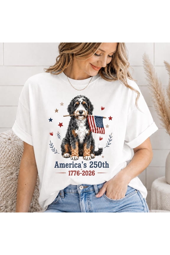 Bernedoodle America 250th Shirt, Patriotic Dog Lover Tee, 1776-2026 USA Flagg Dog Shirt, 4th of July Gift, Navy S