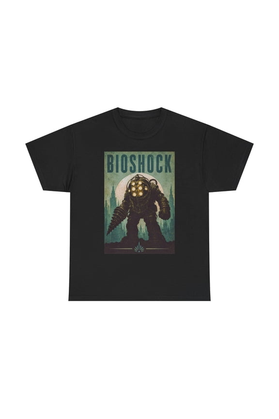 Bioshock Big Daddy T-shirt | Retro Gaming Tee | Vintage Video Game Graphic Tee, Black XL