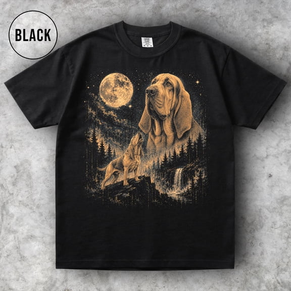 KnuxTee Bloodhound Moon Graphic Tee, Bloodhound Dog Shirt, Vintage Hound Dog Tee, Retro 90s Moon Animal Shirt, Bloodhound Mom Gift, Comfort Colors, Graphite S