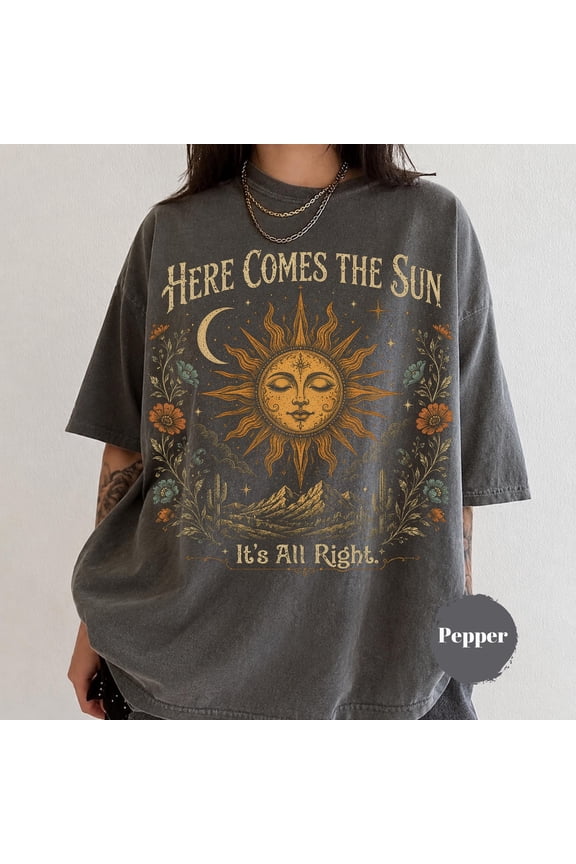 Boho Sun Shirt Comfort Colors, Vintage Rock Band Graphic Tee, Retro Concert Music Tshirt, Trendy Alternative Apparel, Ivory S