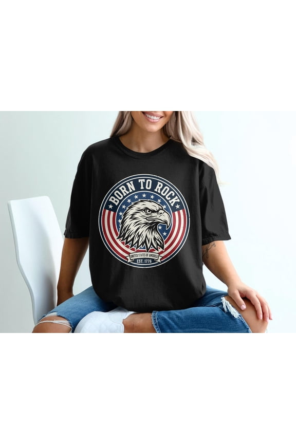 Born To Rock Eagle, Comfort Colors 4th Of July Shirt, Vintage Musician Tee Gift For Singer, Patriotic Bird Logo T-Shirt Men And Women, Blue Jean S