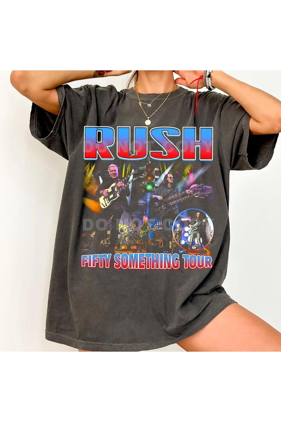 Comfort Colors Rush Band Concert T-Shirt , Fifty Something Tour Tee, Ivory S