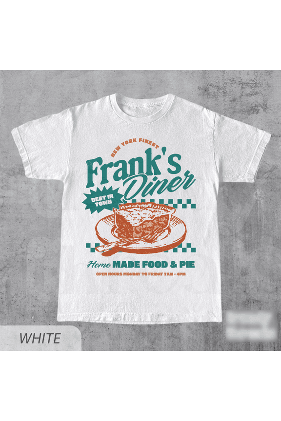 Comfort Colors Tee, Franks Diner New York Retro T-Shirt, 90s Pie Graphic Tee, Vintage Diner Commercial Shirt, Flyer Style Coffee & Food Graphic Shirt, Black L