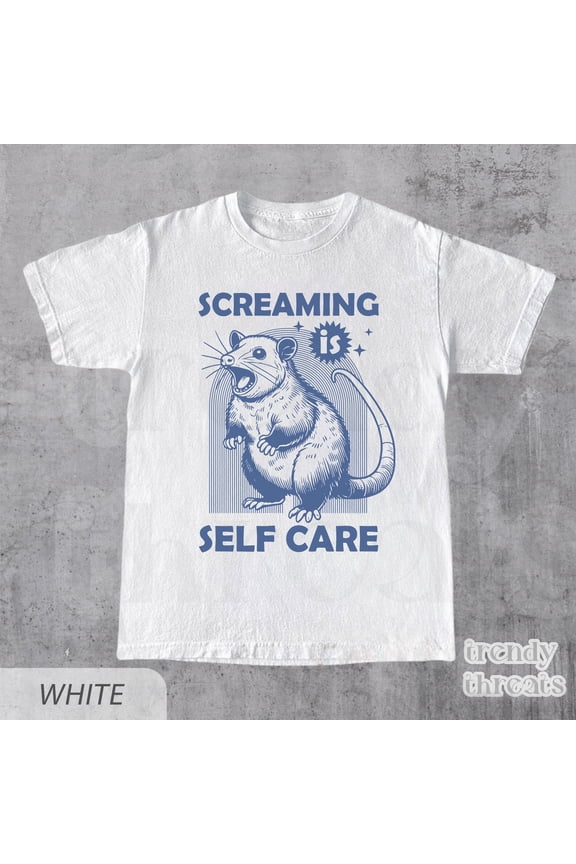 Comfort Colors Tee, Screaming is Selfcare Rat Shirt, Funny Graphic Tee, Retro Funny Graphic Tees, Rat Shirt, Meme Graphic T-Shirt, Rodent Lover Gift, White S