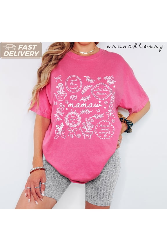 Cottagecore Floral Mamaw Graphic Tee, Vintage Wildflower Gifts, Cute Botanical Garden Aesthetic Retro Unisex Casual Top for Family, Red S
