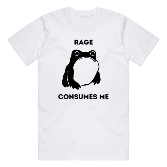 KnuxTee Frog Meme T-Shirt – Rage Consumes Me, Heavy Organic Cotton, Hand Screen Printed, White S
