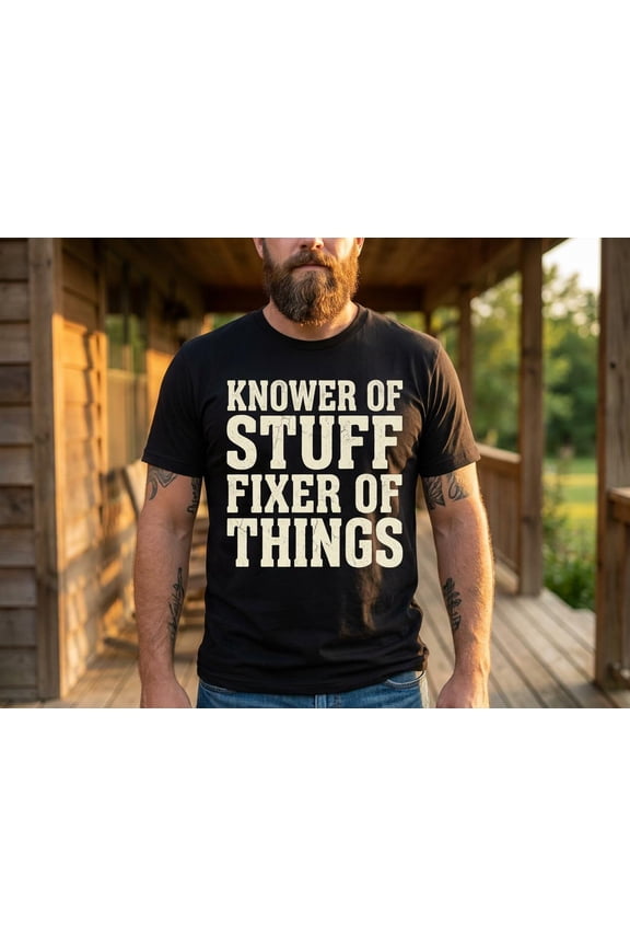 Knower of Stuff Fixer of Things Shirt, Funny Dad Shirt, Fathers Day Gift, Handy Dad Tee, Funny Fathers Day Shirt, Gift for Dad, Dad Humor, Navy L