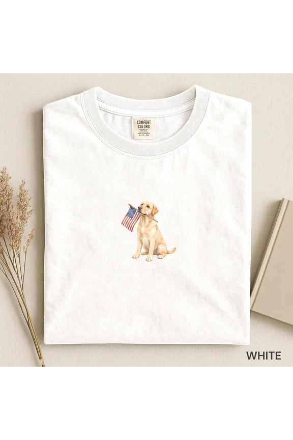 Labrador American Flagg Shirt, Patriotic Lab Mom T-Shirt, Comfort Colors® USA Retriever Lovers Fourth of July Tee, White S