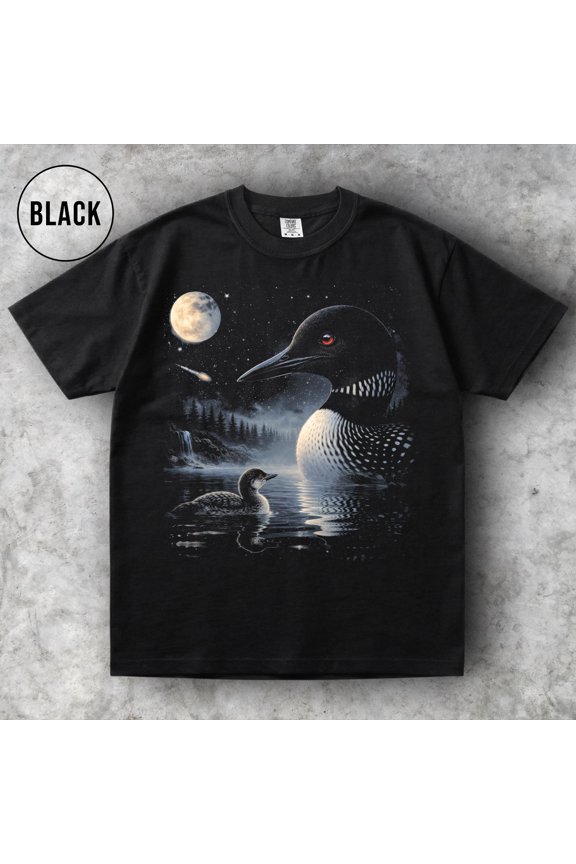 Loon Howling to the Moon Comfort Colors Shirt, Loon Bird Full Moon Graphic Tee, 90s Animal Tee, Loon Mom Gift, Aesthetic Retro Loon Apparel, Graphite S