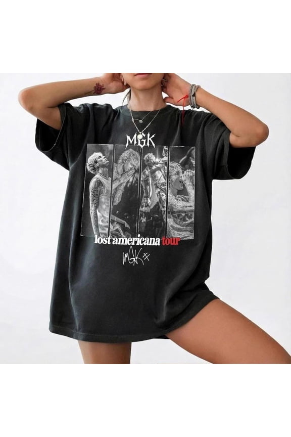 MGK Lost Americana Tour Graphic T-Shirt, Vintage Band Tee, Moss L
