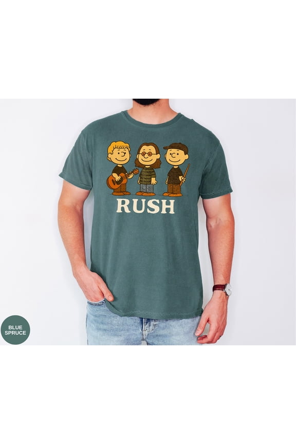 Retro Trio Music Illustration Shirt Vintage Rush Band Cartoon Style Unisex Comfort Colors Tee Gift, Blue Spruce S