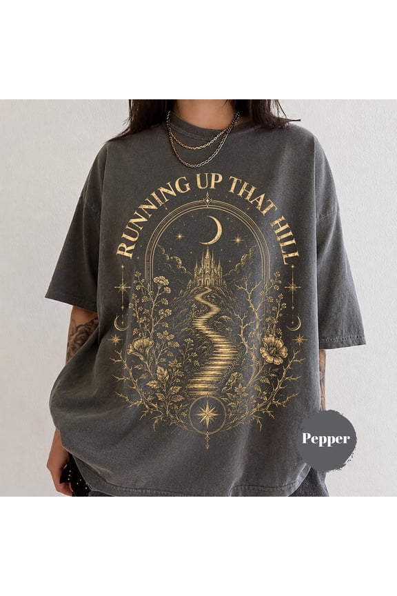 Running Up That Hill Shirt Comfort Colors, Dark Botanical Vintage Rock Graphic Tee, Gothic 80s Alternative Tshirt, Graphite S