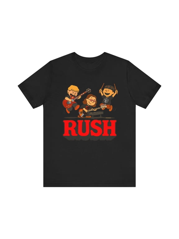 Rush Cartoon Band Shirt Classic Rock Tribute Graphic Tee, Black S