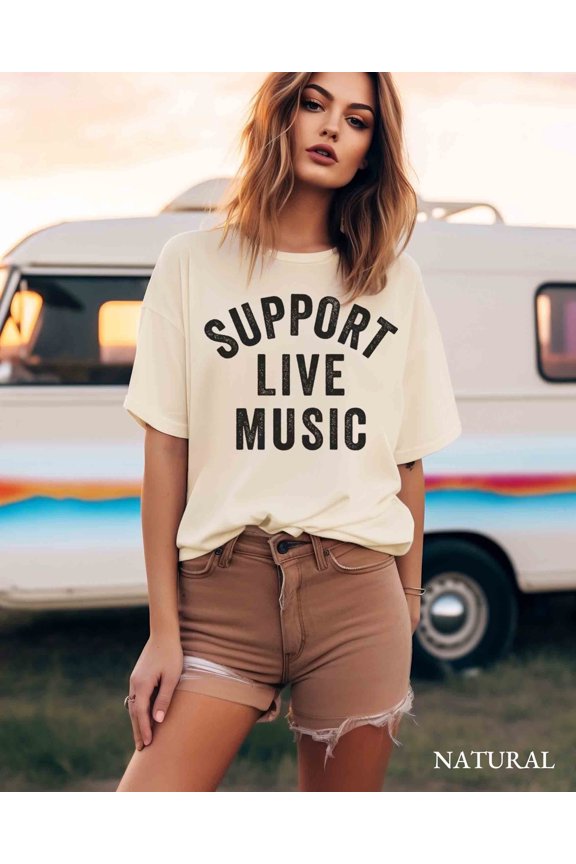 Support Live Music Shirt | Distressed Letterpress Style Concert Tee, Navy 2XL
