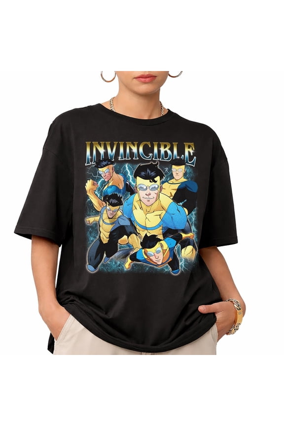 Vintage Invincible Shirt, Mark Grayson Bootleg Graphic Tee, Retro 90s Animated Series Unisex Clothing, Superhero Tee, Comic Book Fan Gift, Black S