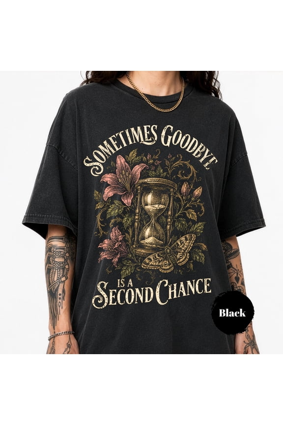 Vintage Rock Botanical Shirt Comfort Colors, Goodbye Is a Second Chance Graphic Tee, Alternative Tshirt, 2000s Rock Shirts, Vintage Rock, Black S