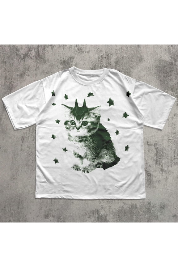 Y2K Alien Cat T-Shirt, 2000s Vintage Graphic Tee, 90s Retro Shirt, Cat Lover Gifts, Ironic Kitten, UFO, Ash Grey XL