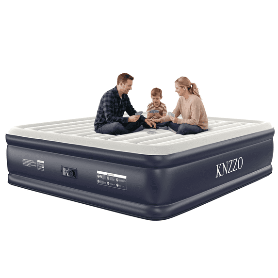 Knzzo King Air Mattress with Built-In Pump, 18-Inch Raised Air Bed for Guests, Home and Travel, Navy