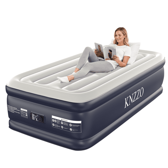 Knzzo Twin XL Air Mattress, 18-Inch Raised Air Bed with Built-in Pump, Fast Inflation & Deflation, Comfortable Flocked Top for Guests, Home & Travel