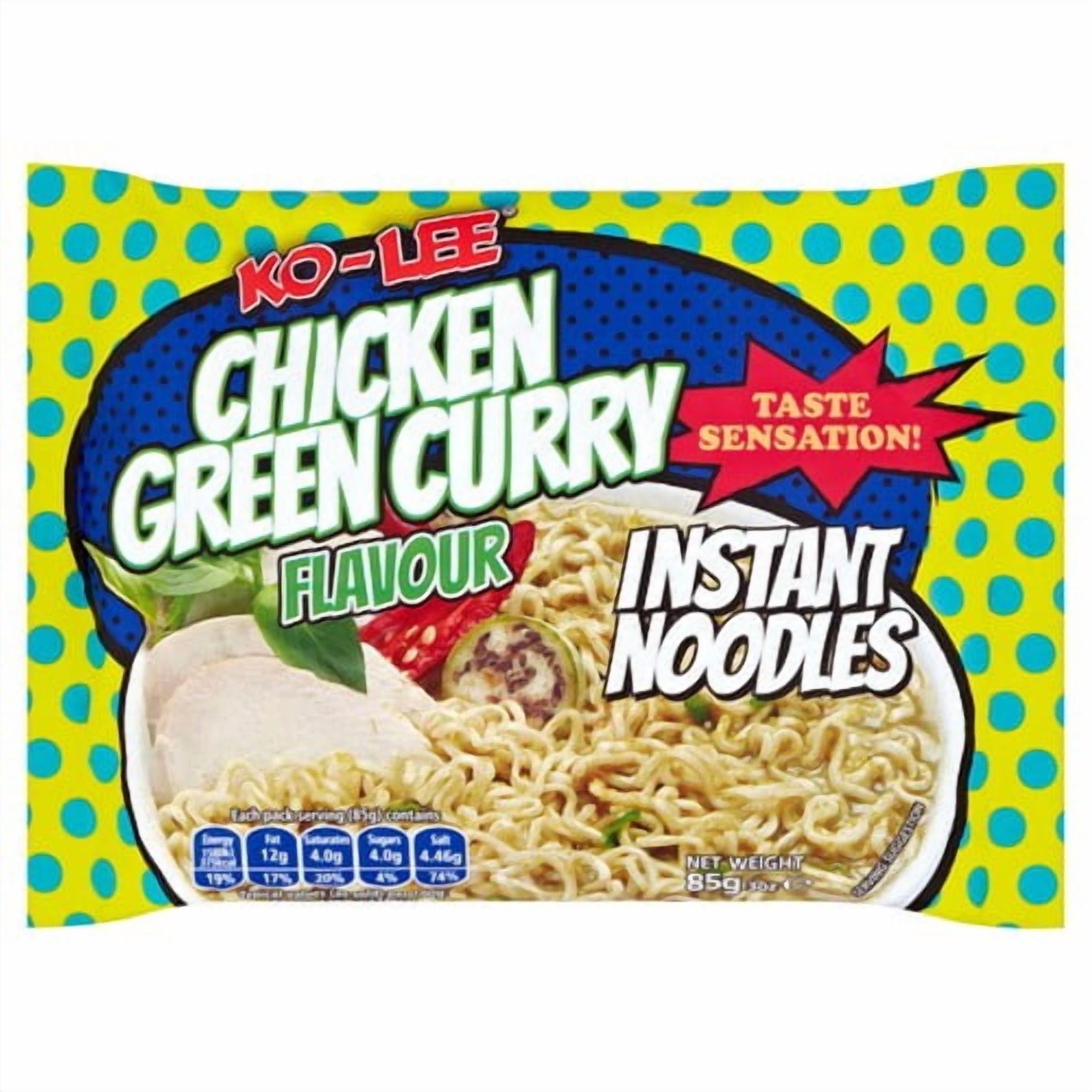 Ko-Lee Taste Sensation Instant Noodles Chicken Green Curry Flavour 85g, British Import (Pack of 3)