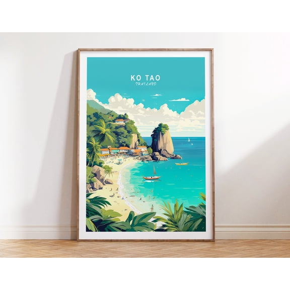 Ko Tao Thailand Tropical Island Wall Art, Unframed Canvas Size 8x12