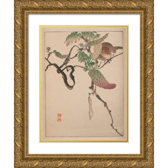 Kōtei Fukui 11x14 Gold Ornate Wood Frame and Double Matted Museum Art Print Titled - Kacho Gafu, Pl.10 (1898)