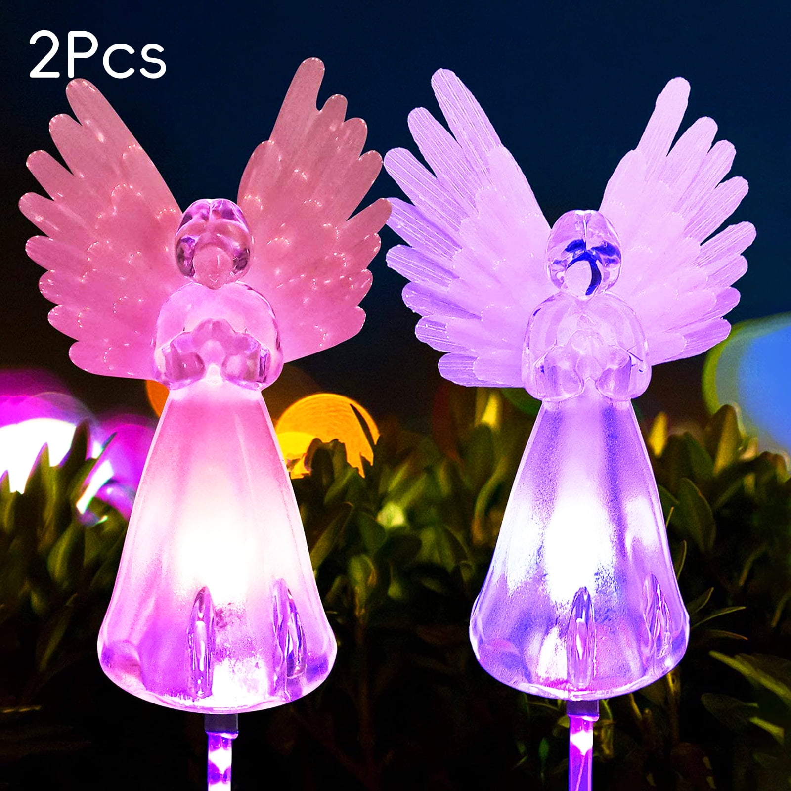Multicolor Solar LED Angel Garden Stake Lights, 2 Pack