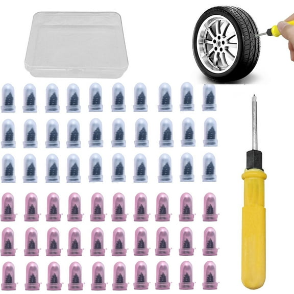 KoRwelex 60PCS Tire Repair Rubber Nail, Tire Puncture Repair Tool Kit with Screwdriver, Self Service Vacuum Tire Repair Screw Plug, Tire Repair Kit for Car Truck Motorcycle Tractor (60PCS)