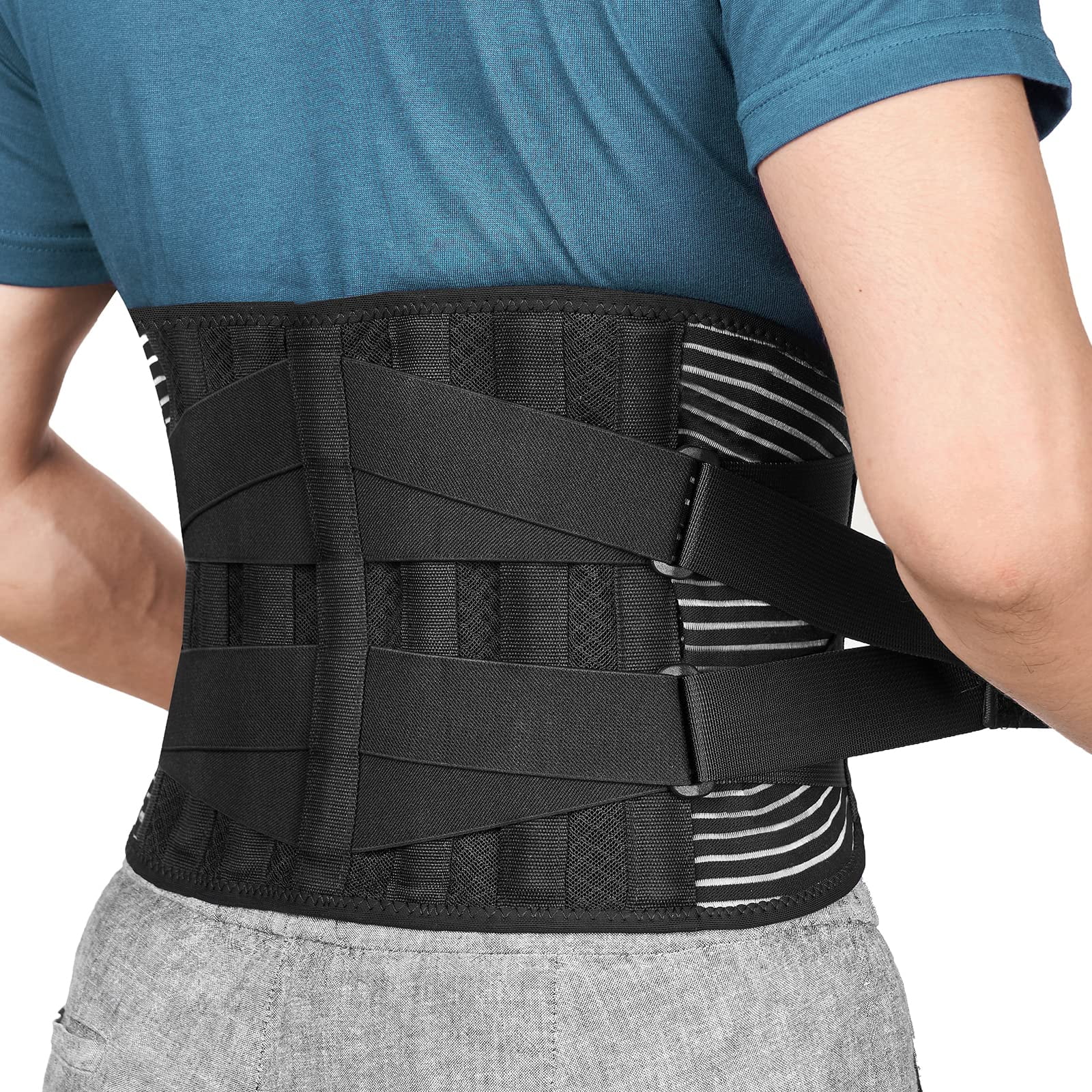 KoRwelex Back Braces for Lower Back Pain Relief with 6 Stays, Breathable Back Support Belt for Men/Women for work, Anti-skid lumbar support belt with 16-hole Mesh for sciatica