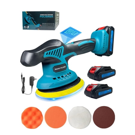 KoRwelex Cordless Car Buffer Polisher, Car Buffers And Polishers Kit, 8 Variable Speed Car Polishing Kit, 2 Pcs 21V 2.0Ah Batteries Cordless Polisher For Car Detailing/Polishing/Waxing