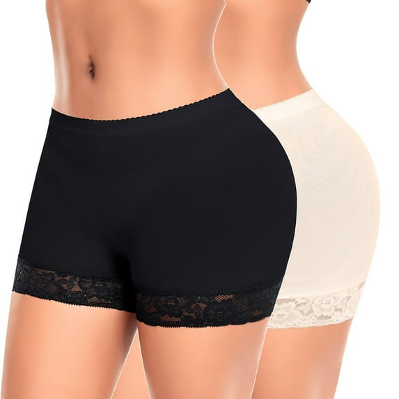 KoRwelex Padded Underwear for Women Butt Lifter Panties Booty Pads Butt Enhancer Lace Boyshorts Shapewear 2 Pack