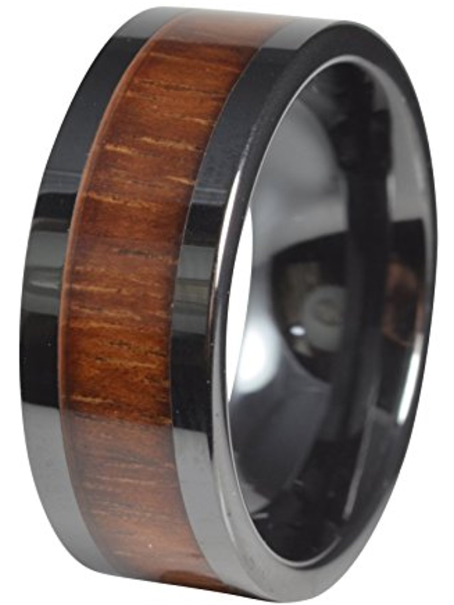 Koa Wood Mens Wedding Band Black Ceramic 9mm Comfort Fit Flat Top (10 Koa Wood Mens Wedding Band Black Ceramic 9mm Comfort Fit Flat Top (10
