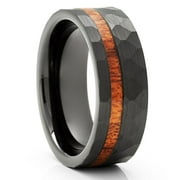 Koa Wood Tungsten Ring,Engagement Ring,Black Tungsten Ring,8mm Wedding Ring,Anniversary Ring,Hammered Ring