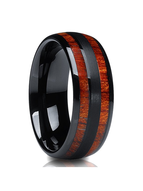 Koa Wood Wedding Ring,Black Tungsten Ring,Engagement Ring,Anniversary Ring,8mm Wedding Ring,Dome